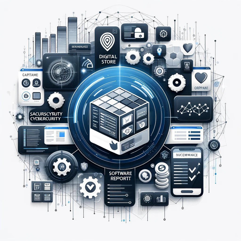 DALL·E 2024-03-27 16.55.39 - Design a modern, web-friendly graphic that visually represents a digital store showcasing a variety of software reports. The graphic should be clean a